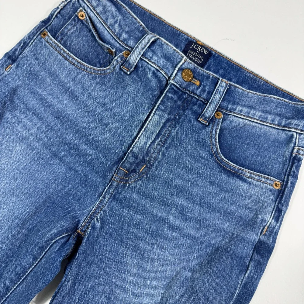 J.Crew Essential Straight Leg Women's Jeans Medium Wash Raw Hem Blue Denim‎
